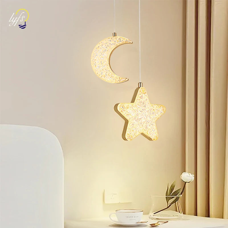 LED Pendant Light Hanging Lamp Interior Lighting Nordic Home Decoration Living Room Bedroom Bedside Moon Star Pendant Lamp