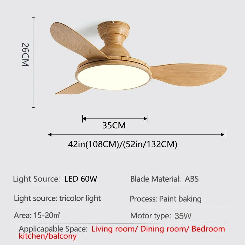 52inch Modern LED 60W Low Floor DC Motor 35W Ceiling Fans With Remote Control Simple Ceiling Fan With Light Home Fan 110-220V