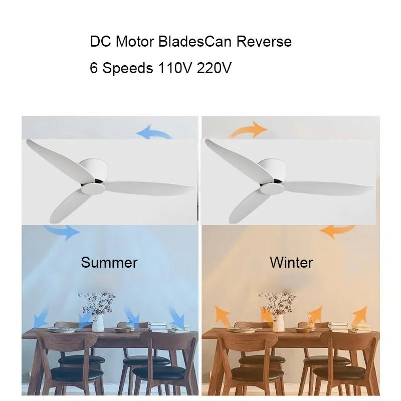 Ceiling Fan DC Motor 6 Speeds  36 42 52 Inch Remote Control Timing Fans 18CM Low Floor Loft Remote Control Fan No Lights