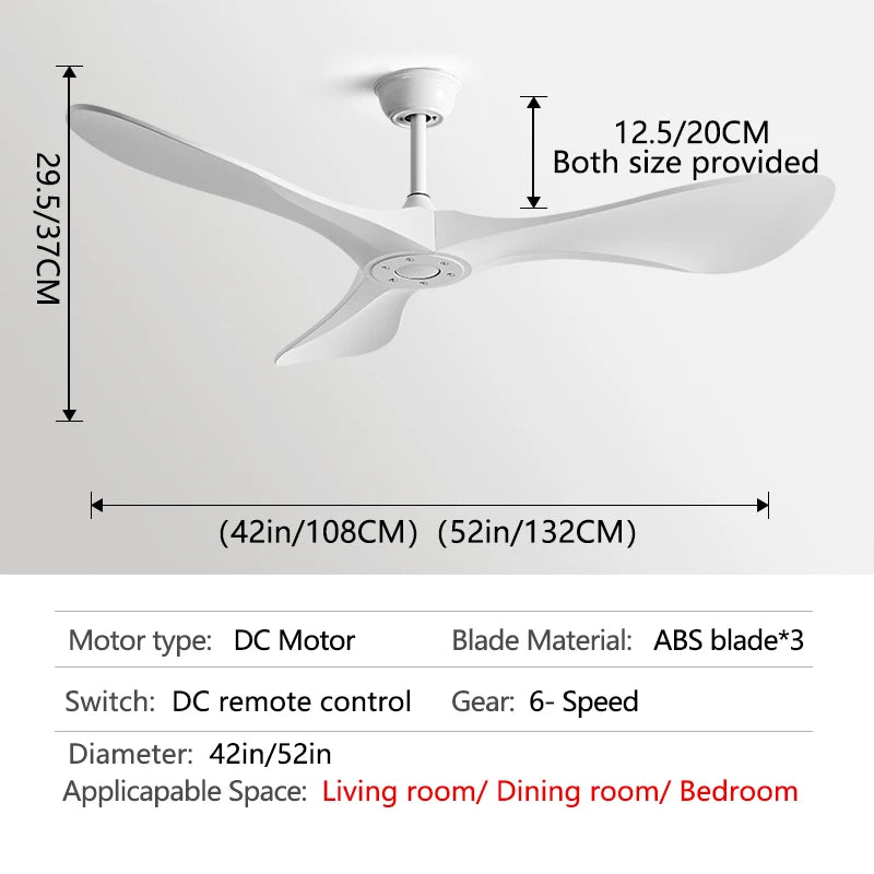 52Inch Ceiling Fan 3 ABS Strong Blade DC 35W Restaurant Fan Support Remote Control 110V 220V Industrial Vintage Ceiling fans