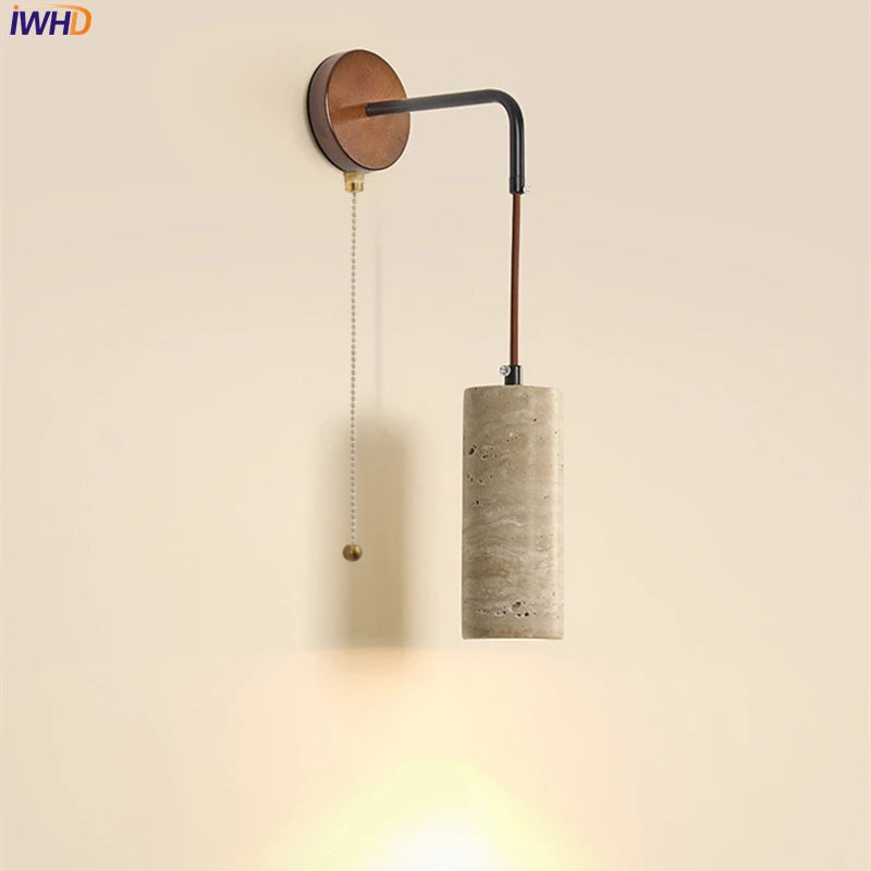 Nordic Yellow Travertine Wall Light G9 LED Bulb Walnut Canopy With Switch Wall Lamp Bedroom Home Room Decoration Lampara