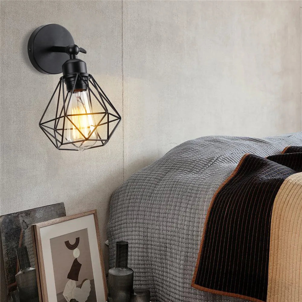 Industrial Vintage Wall Light Adjust Angle Retro Loft Wall Lamp E27 Iron Cage Sconce Bedside Bathroom Indoor Lighting Wandlamp