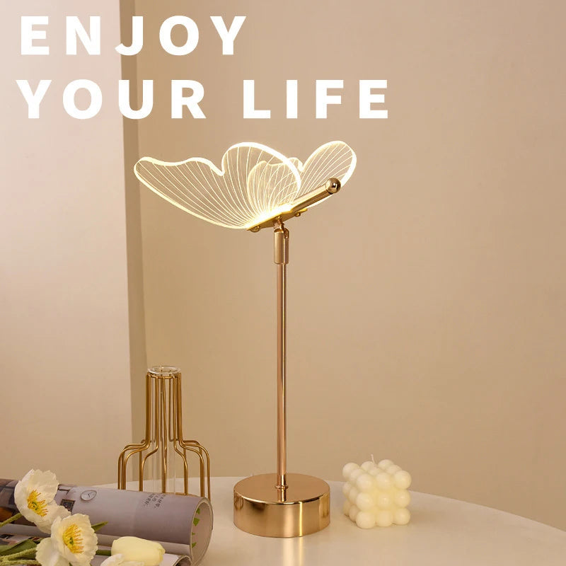 Butterfly Led Table Lamp Retro Gold Acrylic Desk Lamps Hotel Villa Art For Living Room Bedside Desktop Decor Led Night Lights