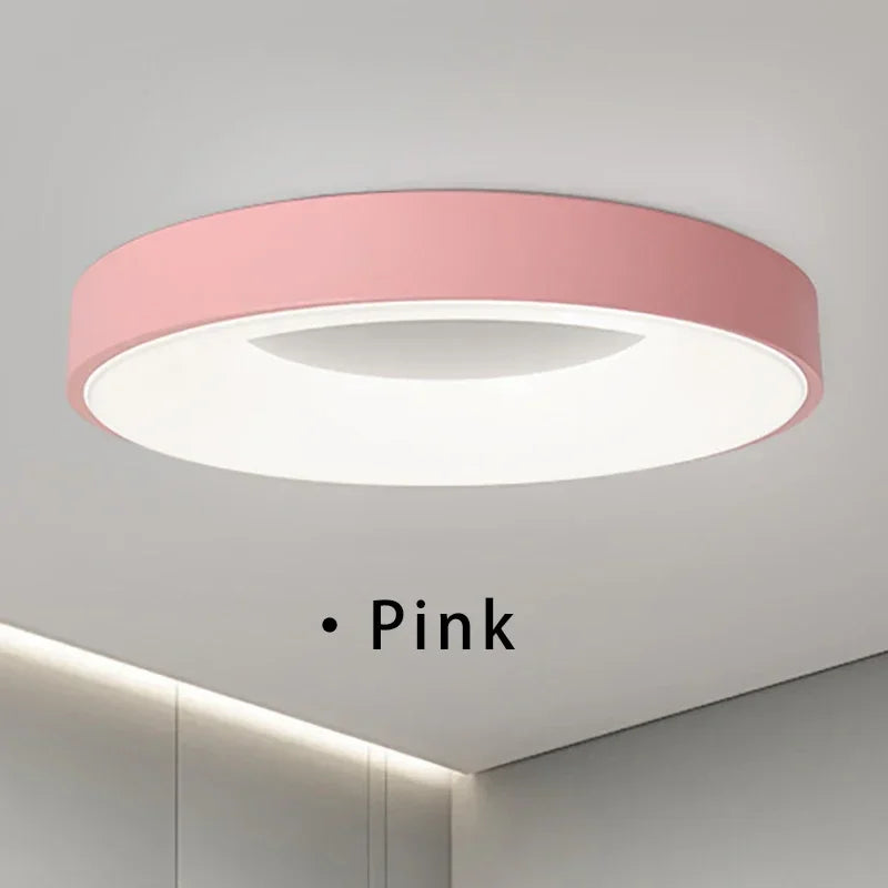 LED Nordic Ceiling Light Circular Wood Grain Macaron Lamp Modern Bedroom Study Balcony Children's Room Dimmable Home Light