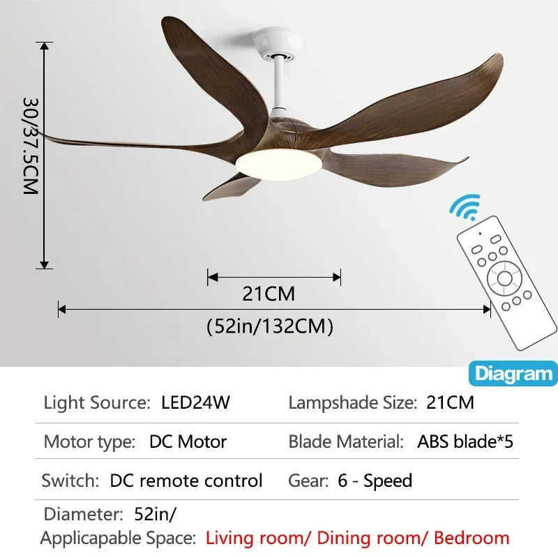 52Inch 5ABS Blade Ceiling fan with LED light and Remote Control Lamps for room fan with ceiling light home fan Used for bedroom