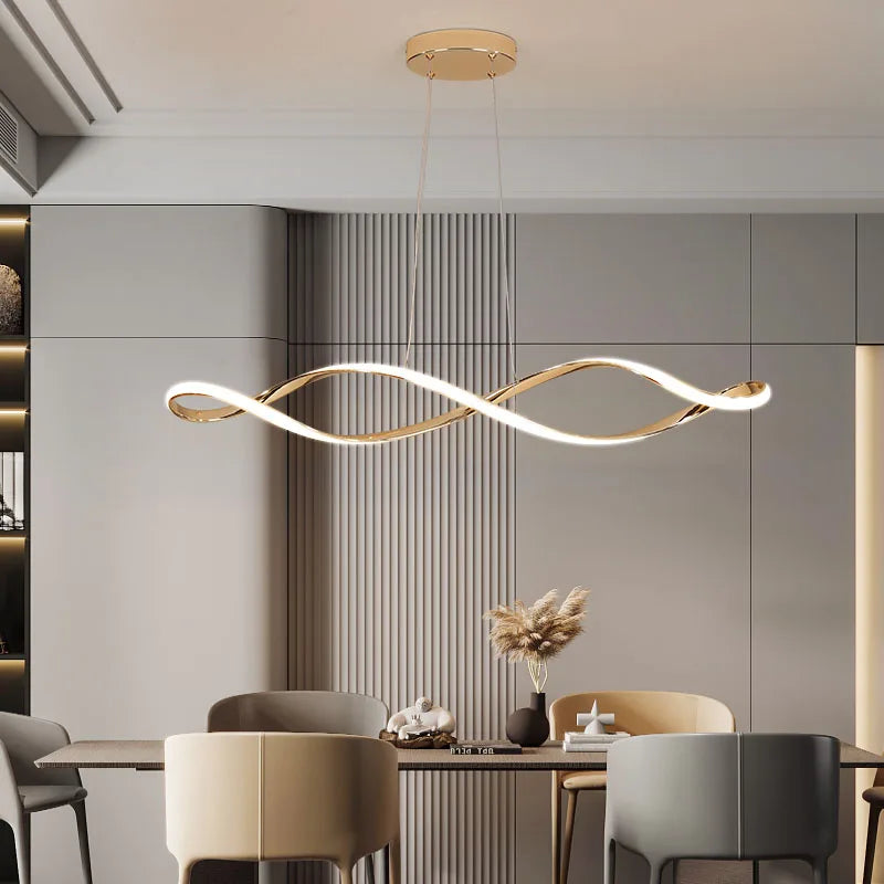 modern pendant light for dining room,Dimmable kitchen island Chandelier,Gold/Chrome/Black pendant ceiling light,L92cm W/remote