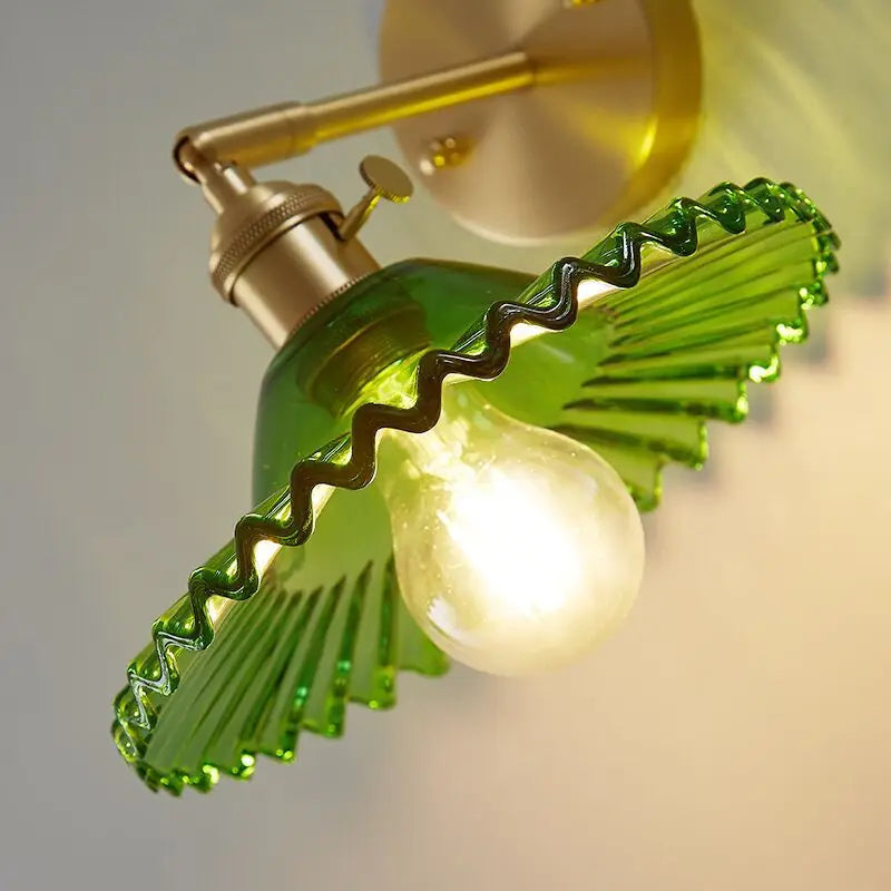 Green Glass LED Wall Light Fixtures Pull Chain Switch Copper Bedroom Bathroom Mirror Stair Nordic Modern Wandlamp Sconce