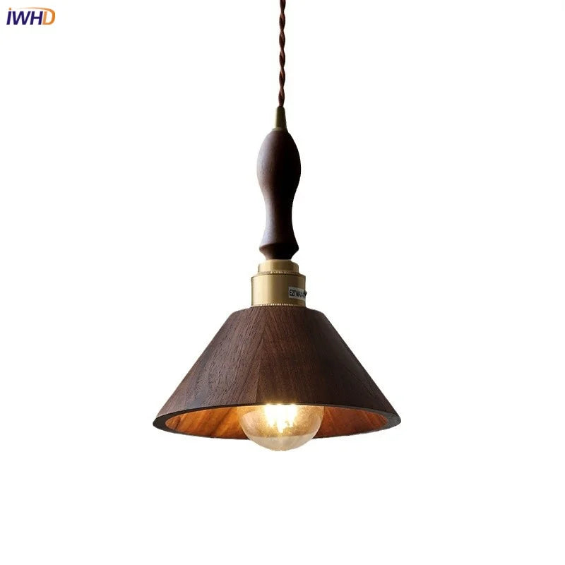 Walnut Wood LED Pendant Lights Home Decor Kitchen Restaurant Dining Room Adjustable Nordic Modern Art Hanging Lamp Lamparas