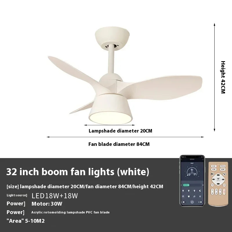 90-240V 32 Inch Small Ceiling Fan Lamp Dining Room Bedroom Ceiling Fan Light With Remote Control 6 Speed Fan Pendant Light