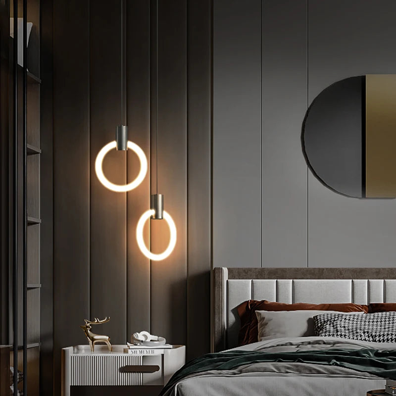 Nordic LED Pendant Lights Indoor Lighting Hanging Lamp For Home Bedside Dining Tables Living Room Decoration Modern Ring Light