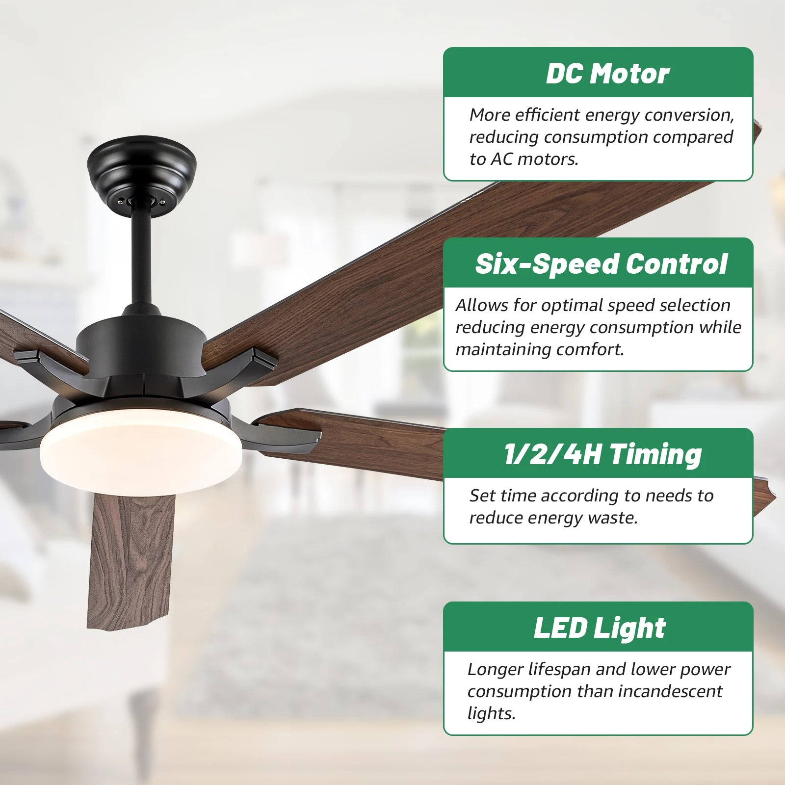 Modern LED 72 inch Ceiling Fan with Wood Blades Remote Control 6 Speed Settings and Quiet Motor Industrial Style Ceiling Fan