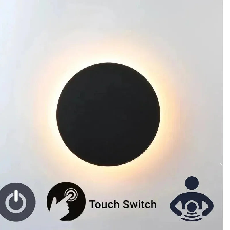 Simple LED Wall Lamp Creative Solar Eclipse Touch Sensing Switch Bedroom Night Lamp Living Room Corridor Lighting