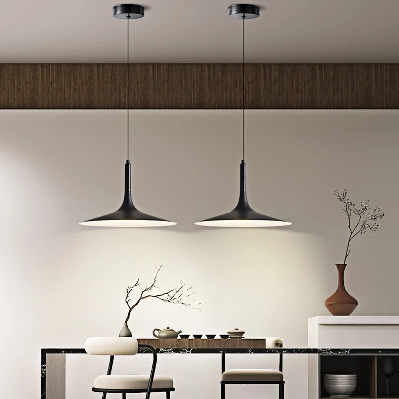 Modern Black Pendant Lamps for Kitchen Island Living Room Dining Table Hanging Chandelier Light Horn Shape 220V LED Indoor Decor