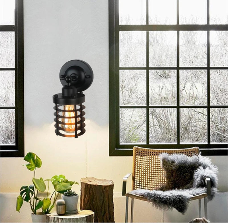 American Simple Loft Wall Light Country Industrial Retro Indoor Wall Lamp for Bedroom Living Room Bar Aisle Wrought Iron Sconce