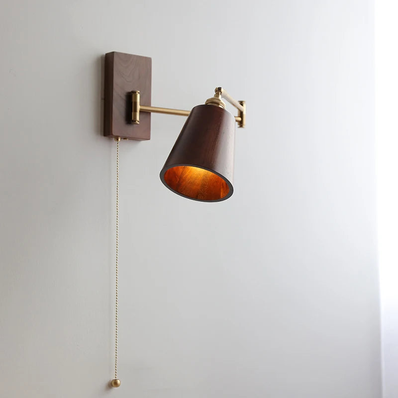 Walnut Ash Wood LED Wall Lamp Sconce Beside Pull Chain Switch Plug In Home Indoor Lighting Bathroom Mirror Stair Light