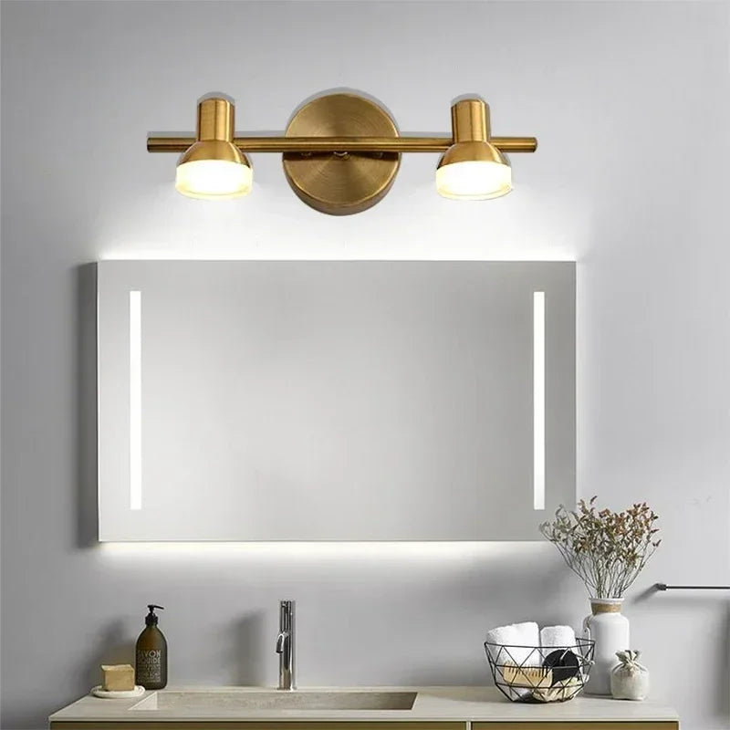 Modern LED Mirror Front Light 2/3 Heads Copper Native Color Rotatable Bathroom Lamp Bedroom Vanity Indoor Lighting Led Lustre