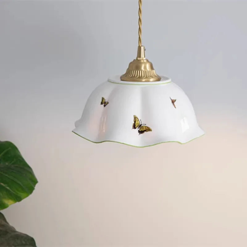 Butterfly Ceramic Copper LED Pendant Lamp Beside Home Indoor Decor Bedroom Living Room Light Nordic Modern Hanglamp Edison