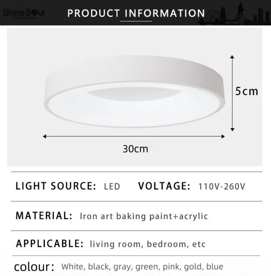 LED Ceiling Light Nordic Macaron Circular 110V-260V Dimmable Bedroom Corridor Study Balcony Children's Room Home Light