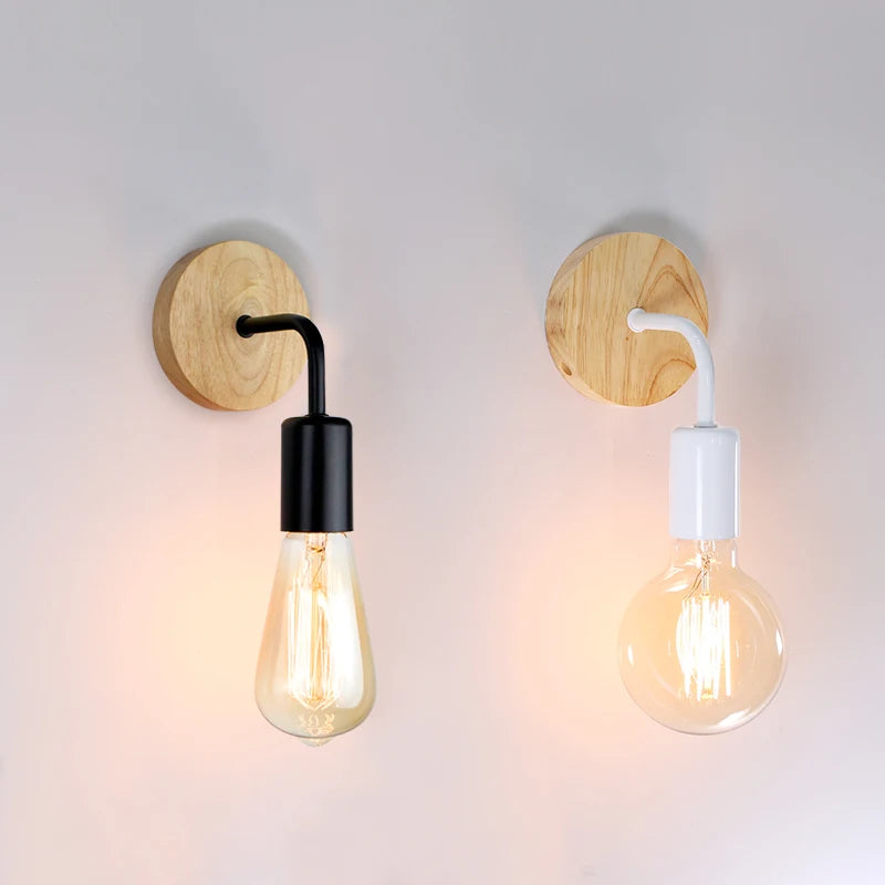 Nordic Wooden Apply Wall Lamp E27 Bedside Interior Lighting For Bedroom Living Room Decor Indoor LED Vintage Wall Light Fixture