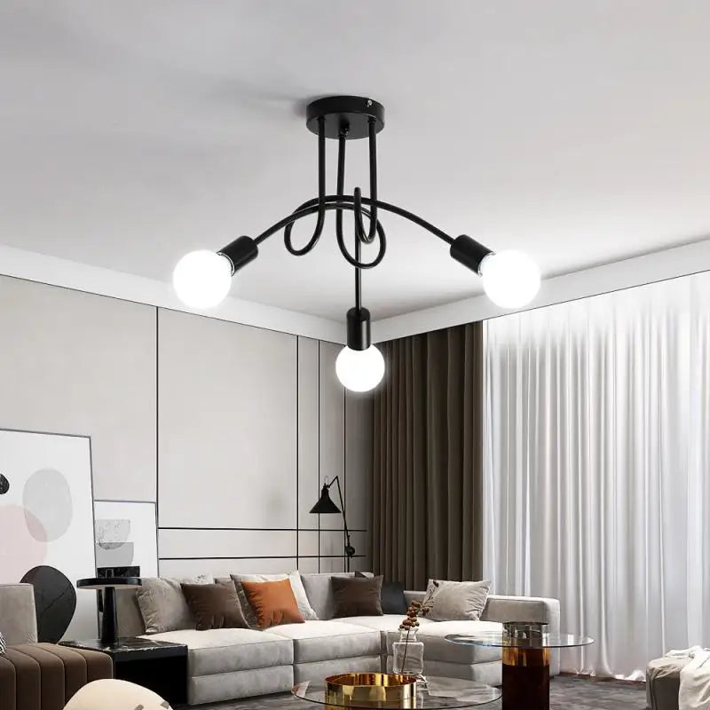 Black Industrial Ceiling Light Black Metal Chandelier 3-Light E27 Retrolustres Ceiling Lamp for Living Room Bedroom /3000K/6000K