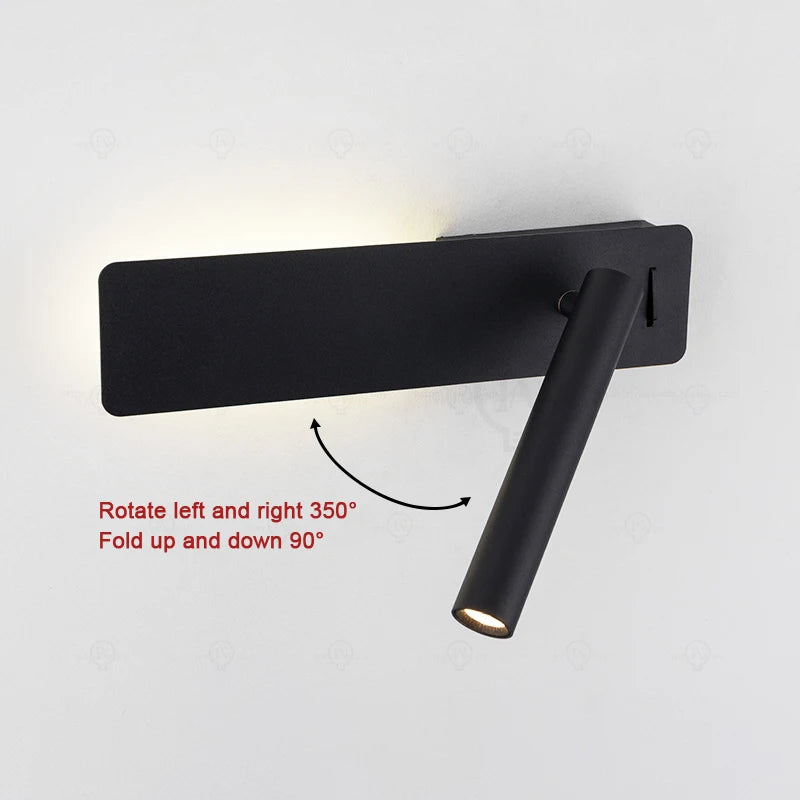 White Nordic bedside wall lamp LED bedroom reading wall lamp study with switch adjustable angle rotating wall lamp