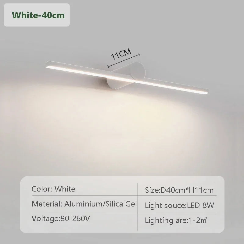 Modern LED Wall Lamp 40/50/60/80/100cm Mirror Lighting Long Strip Light For Bathroom Washroom Mural Decor Lamp HomeLamp Lustre