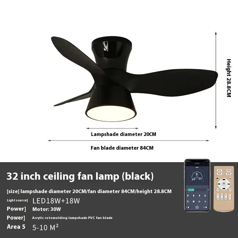 90-240V 32 Inch Small Ceiling Fan Lamp Dining Room Bedroom Ceiling Fan Light With Remote Control 6 Speed Fan Pendant Light