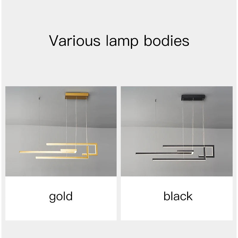 Modern Minimalism LED Pendant Lamp For Dining Room Kitchen Bar Living Room Bedroom Black Rectangle Dimmable Chandelier Lights