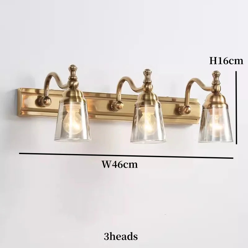 Europe Vintage Bronze Wall Light 320mm Trumpet Glass Shade Bedroom Bathroom Toilet Makeup Mirror Front Lamp E14 Bulb Replacable