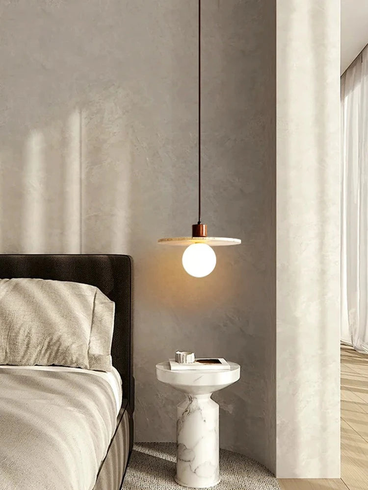 Yellow Traver Led Pendant Lamp Japanese Style Stone Wood Bedroom Bedside Chandelier Cream Style Retro Nordic Small Light Strip