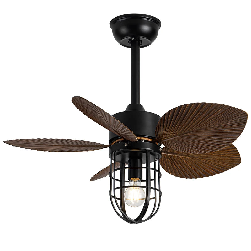 American Industrial Leaf Fan Light, Ceiling Fan for Living Room, Bedroom, Balcony, Frequency Conversion, Small Size