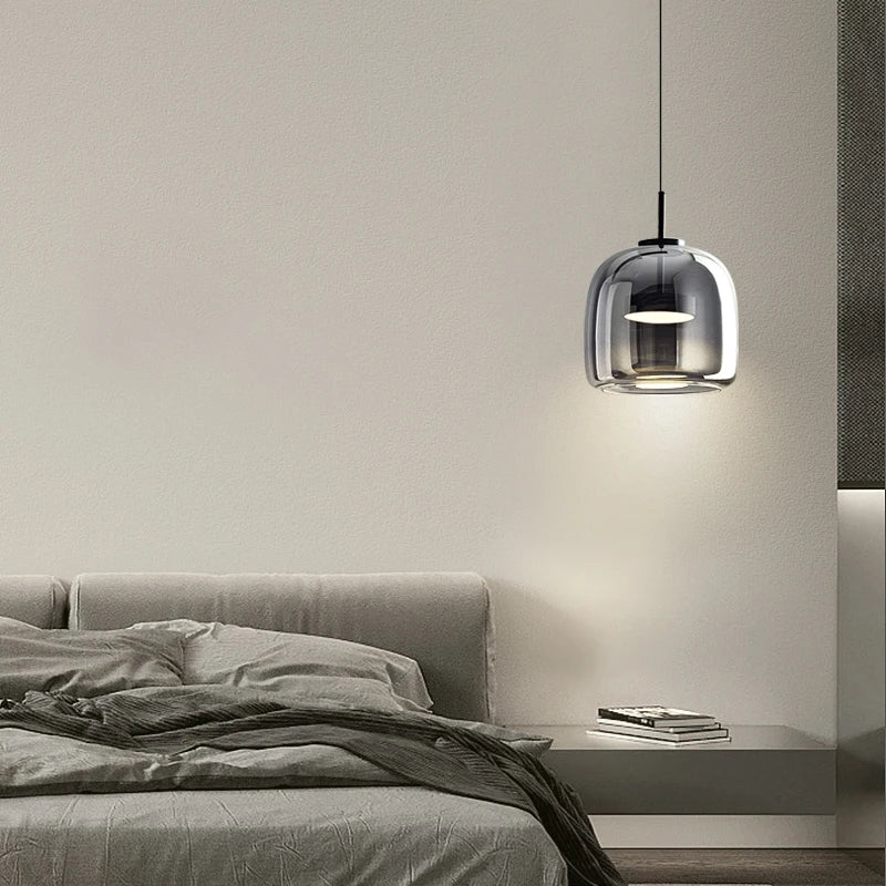 Nordic Modern LED Pendant Lights Fixtures 8W Bedroom Dinning Living Room Smoky Glass Beside Lamp Hanglamp