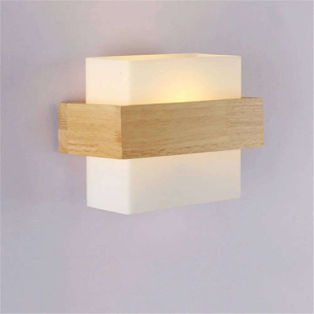 Modern Wall Lamp Japaniese Style Bedside Wood Glass Lampshade Bedroom Sconce for Aisle Corridor Restaurant Background Wall Light