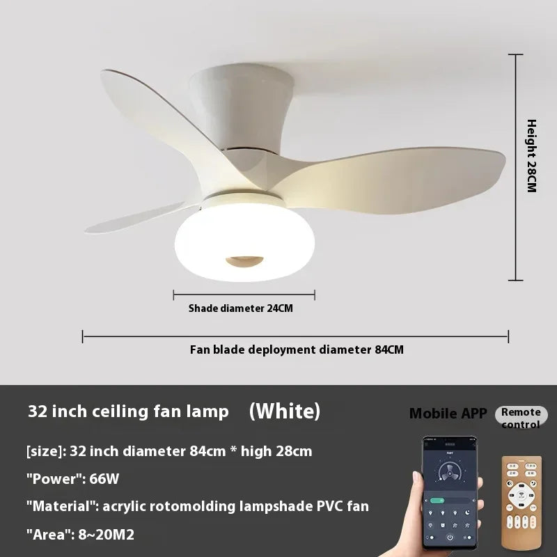 90-240V 32 inch Nordic Ceiling Fan Lamp Bedroom Simple Ceiling Fan Lamp Study Ultra-thin Electric Fan Lamp Frequency Conversion