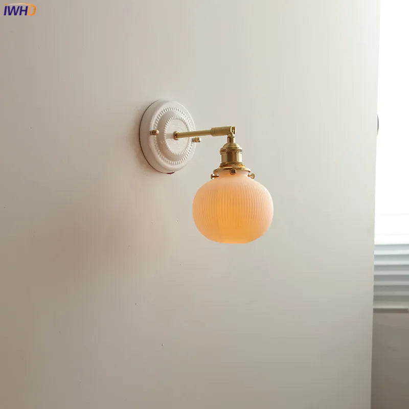 Copper Arm LED Wall Sconce Lamp Beside White Ceramic Bedroom Bathroom Mirror Stair Light Applique Murale Luminaria LED