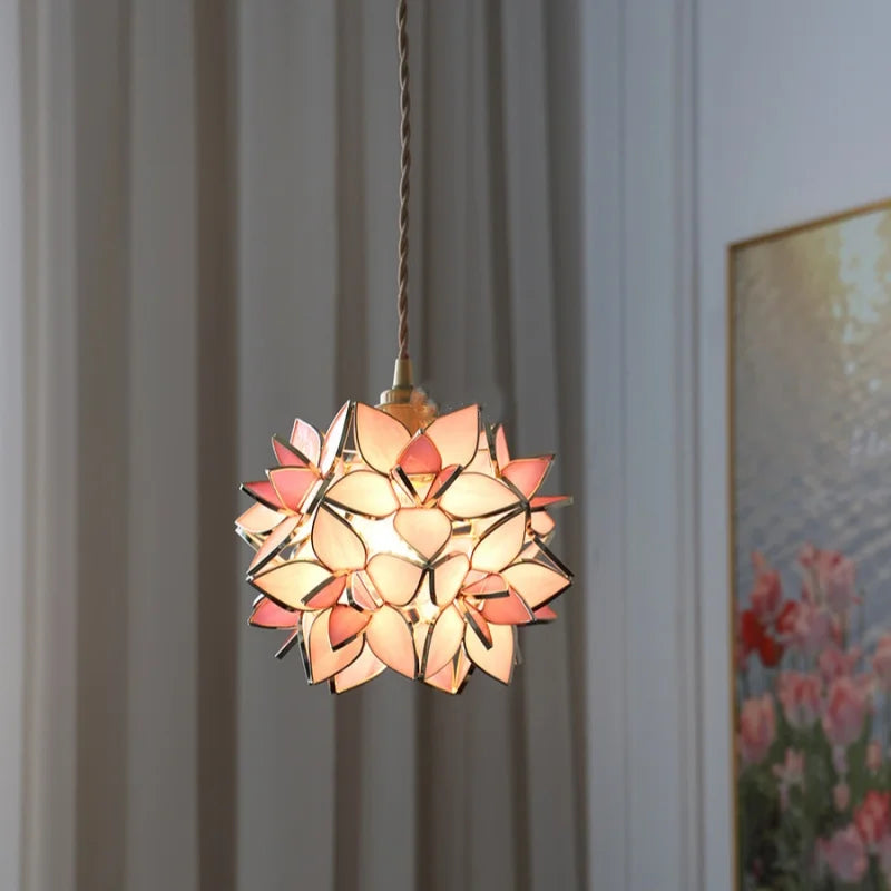 Home Decor LED Pendant Lamp 200cm Wire Adjustable Flower Glass Dining Room Lights E27 Copper Hanging Light Fixture Lamparas