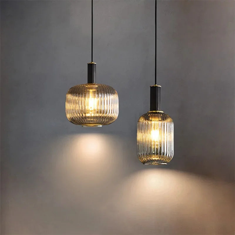 Nordic Glass Pendant Light LED Vintage Lantern Chandelier for Restaurant Dining Room Bedroom Bedside Hanging Lamp Home Decor