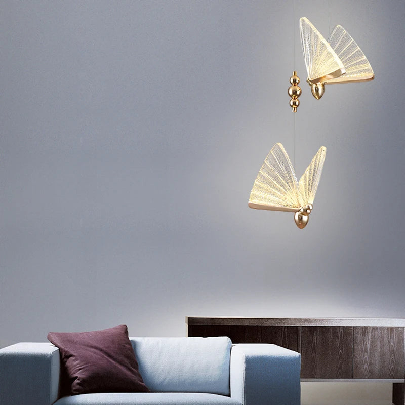 Nordic Colorful Butterfly LED Pendant Lamps for Home Bedroom Living Room Indoor Golden LED Suspened Hanging Chandelier Lighting