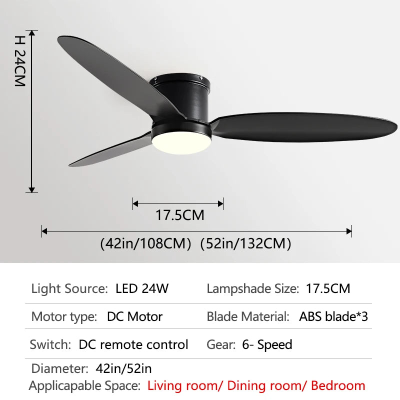 52inch Low Floor Ceiling Fan Light Black DC Remote Control Led Fan Llights Indoor Restaurant 110V 220V With Fan Chandelier