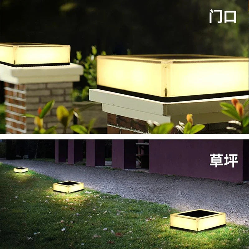 SSolar Square Column Head Lamp Outdoor Gate Wall Lamp Gate Post Garden RGB Gradient Garden Lamp Solar Led Light Outdoor