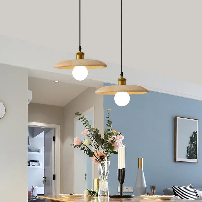 Nordic Solid Wood Pendant Light for Kitchen Island Dinning Room Retro Solid Wood Decorative Indoor Pendant Light Chandelier