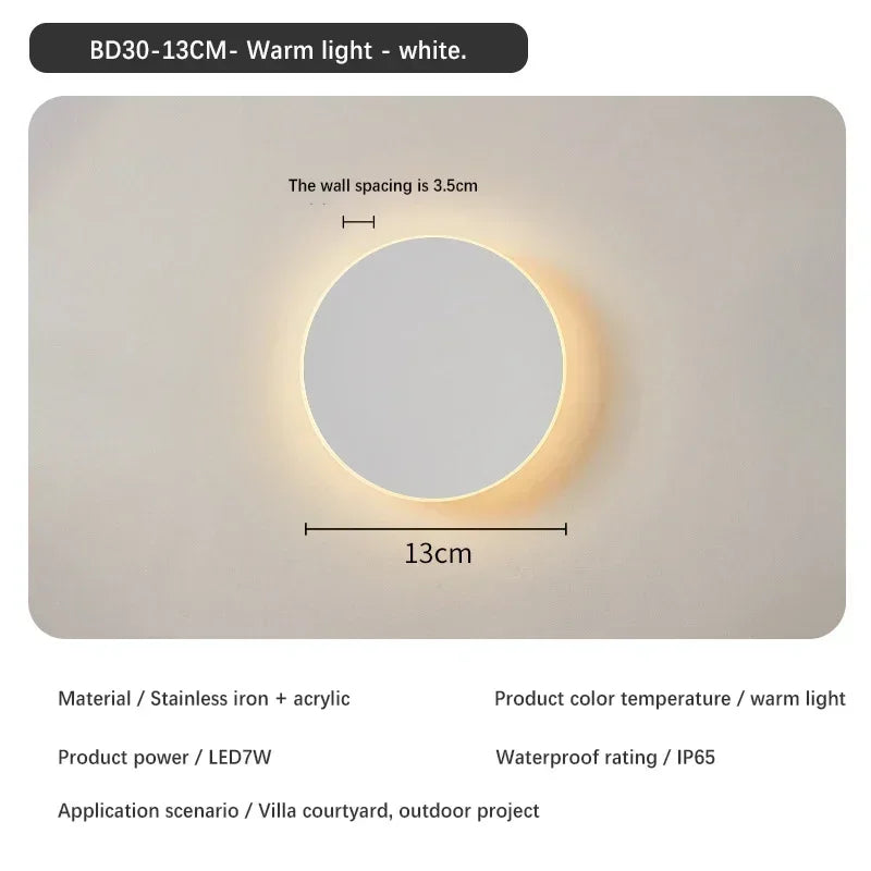 Nordic Minimalist LED Circular Wall Lamp Waterproof IP65 Decoration Living Room Villa Corridor Garden Courtyard Balcony Lighting