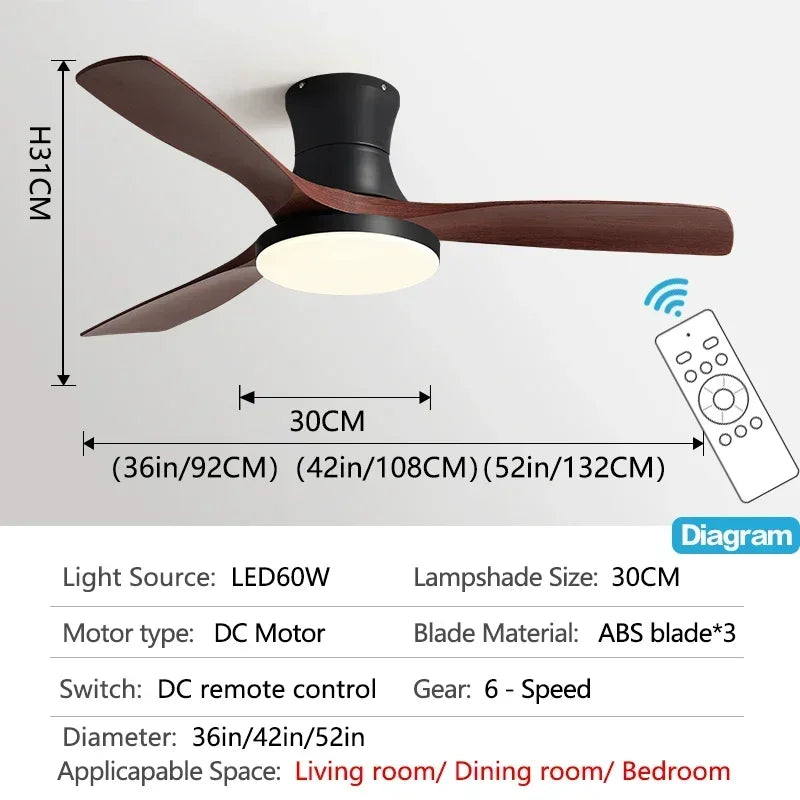 52 inch Low Floor Ceiling Fan 3 ABS Blade Ceiling Fan with Light And Remote Control Indoor Restaurant Electric Fan 110V 220V