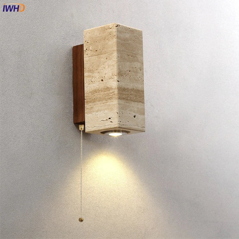 Modern Square LED Wall Lamp Natural Yellow Travertine Bedside Light With Switch Wall Light For Home Decoration Lampara