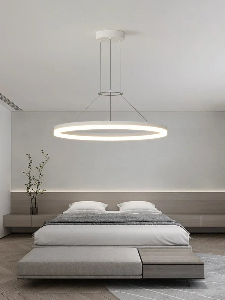 Minimalist Led Pendant Lamp For Modern Living Room Bedroom Dining Kitchen Black Ring Hanging Ceiling Chandelier Lighting Fixture