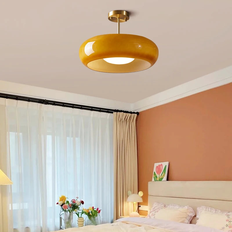 Yellow Glass LED Pendant Lights Fixtures 40W Copper Bedroom Living Room Beside Nordic Modern Hanging Lamparas Pendente