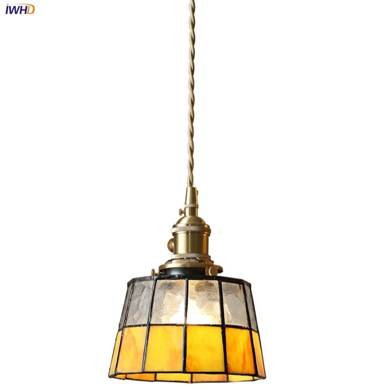 Yellow Modern LED Pendant Lights Kitchen Hallway Bar Brass Wire Adjustable Knob Switch Glass Walnut Wood Hang Lamp Lamparas