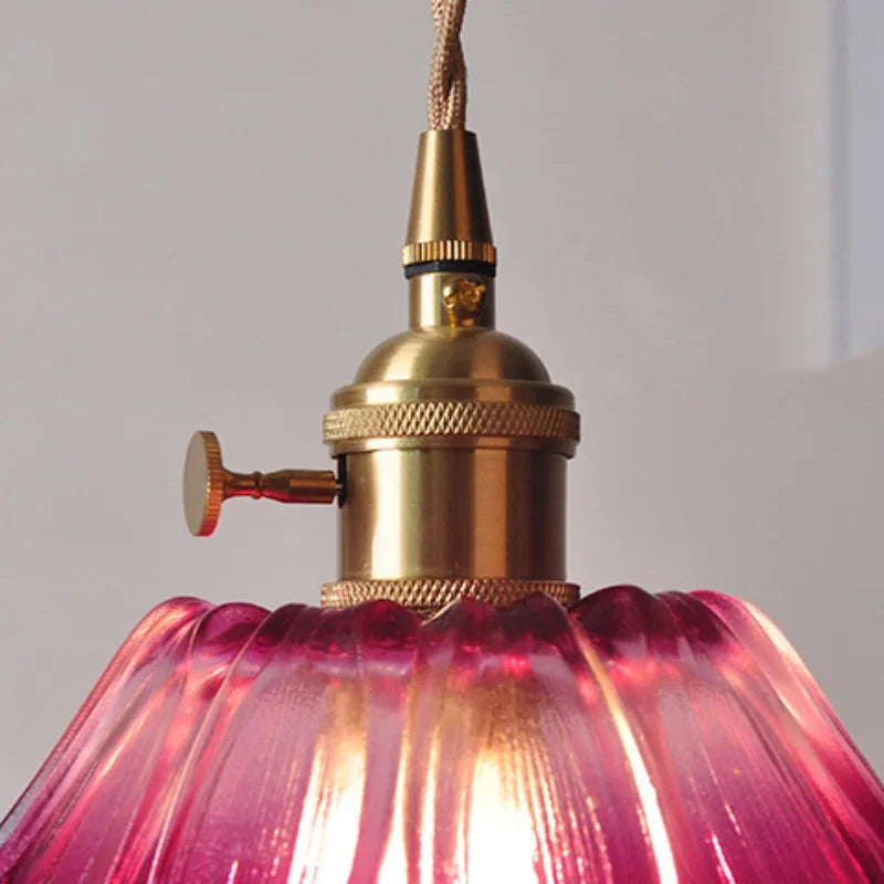 Purple Flower Glass LED Pendant Lamp Living Dining Room Bar Knob Switch Wire Adjustable Nordic Modern Hanging Light Fixture