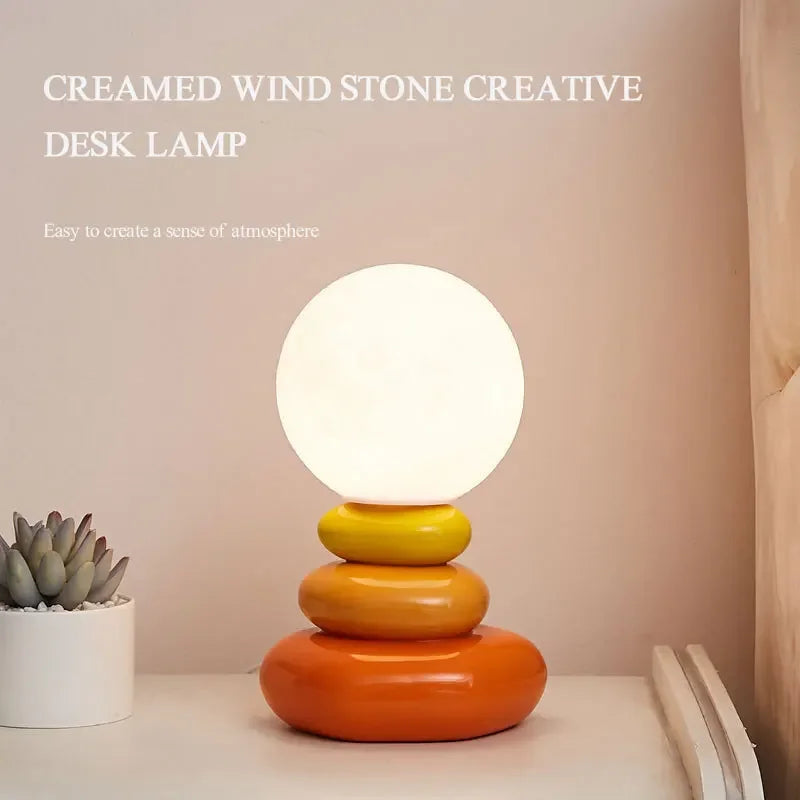 USB Ceramic Table Lamp Bedroom Bedside Lamp Creative Nordic Stacked Stone Shape Living Room Advanced Atmosphere Night Light