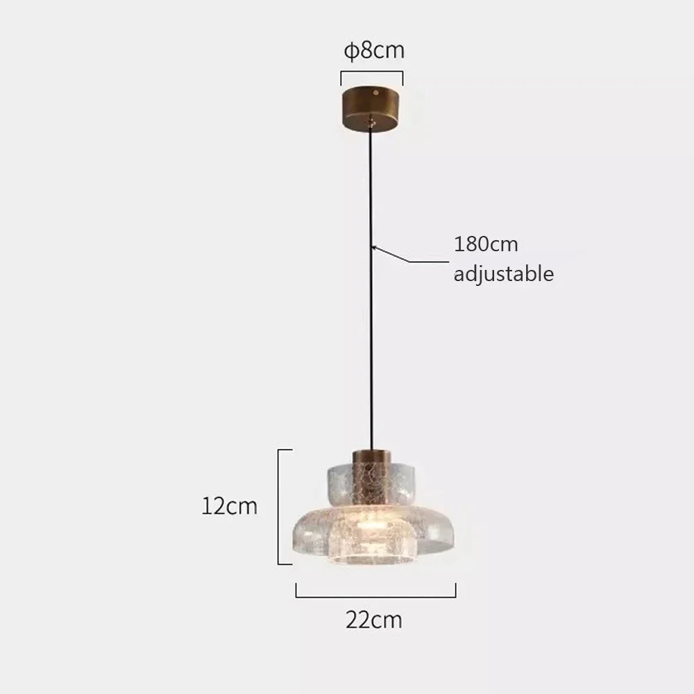 LED Retro Cracked Glass Pendant Lamp Modern Light Luxury Coffee Shop Bar Counter Bedroom Bedside Glass Atmosphere Chandelier